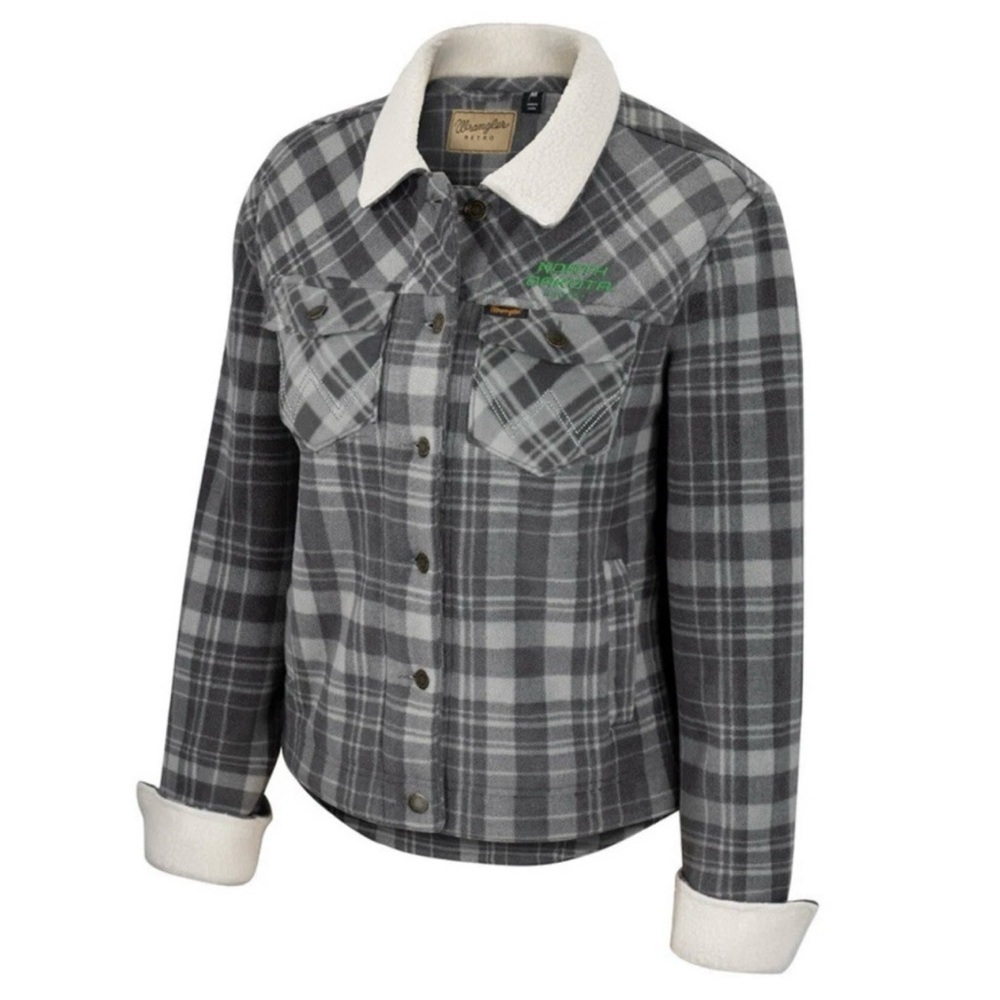 Wrangler UND Hockey Sherpa Plaid Jacket Women’s M North Dakota Fighting Hawks